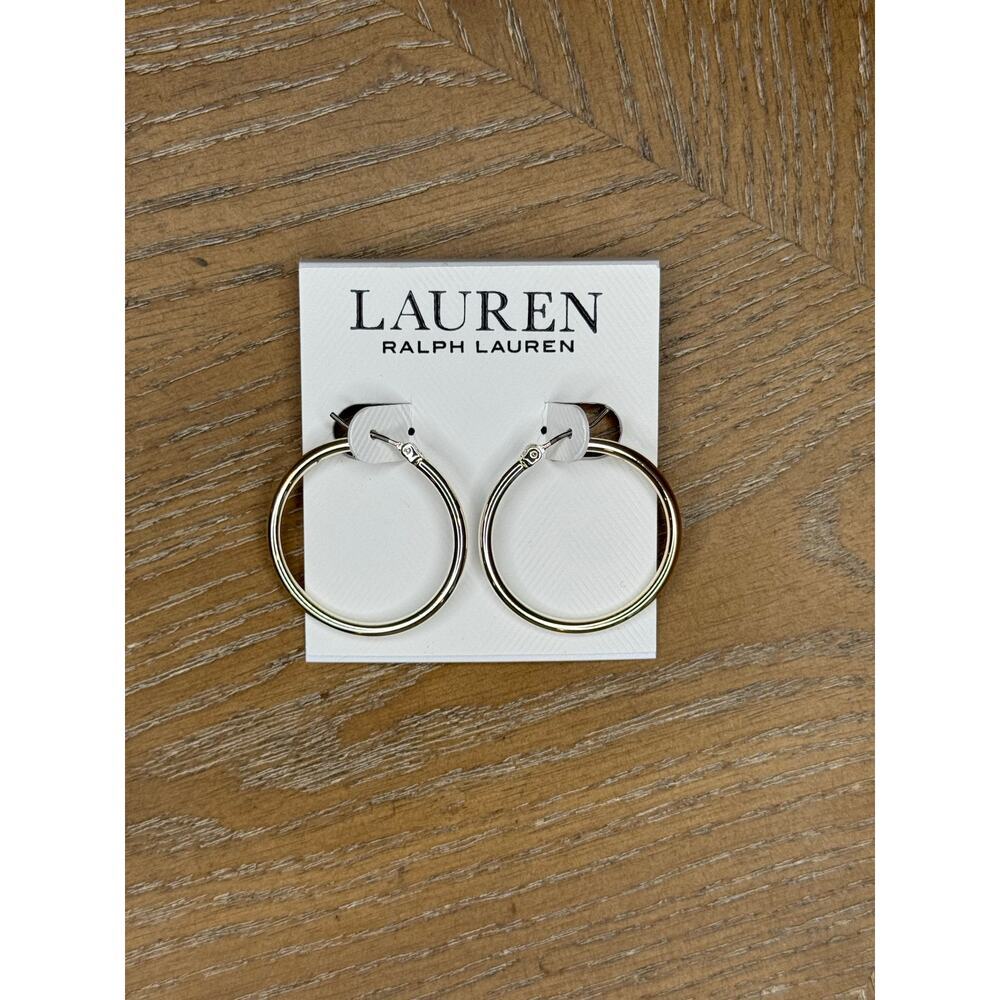 Lauren Ralph Lauren Gold Tone Large Hoop Earrings Classic Snap Closure